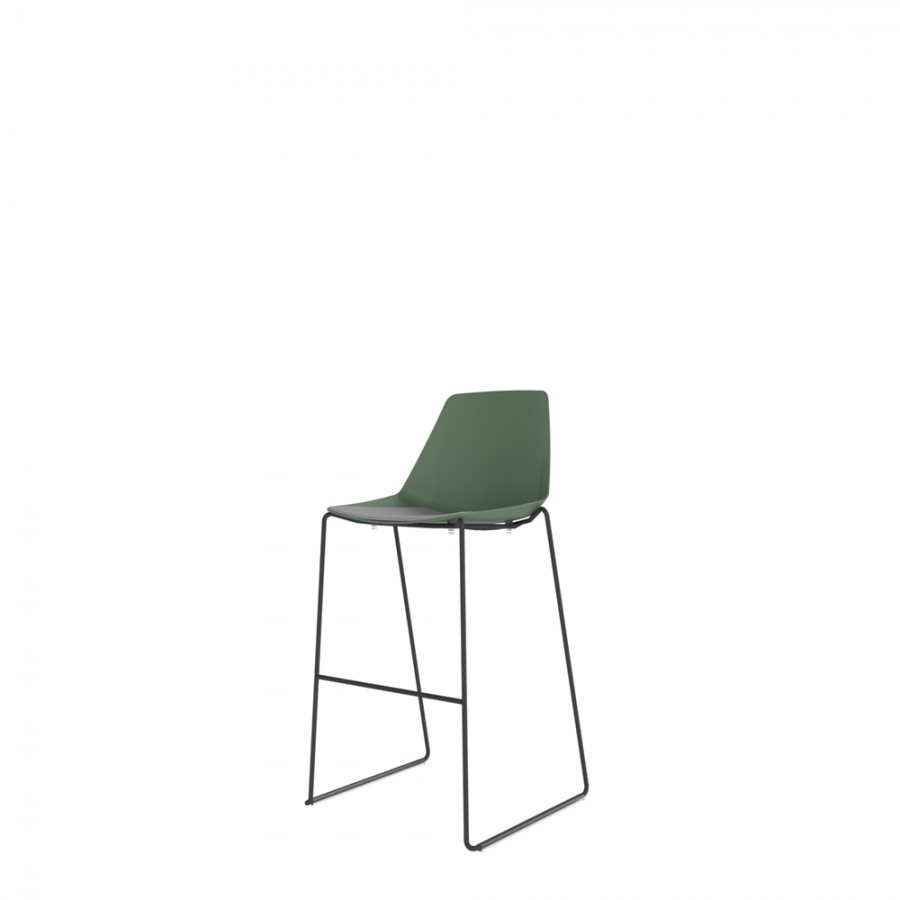 Polypropylene Shell High Stool With Upholstered Seat Pad and Black Skid Steel Frame